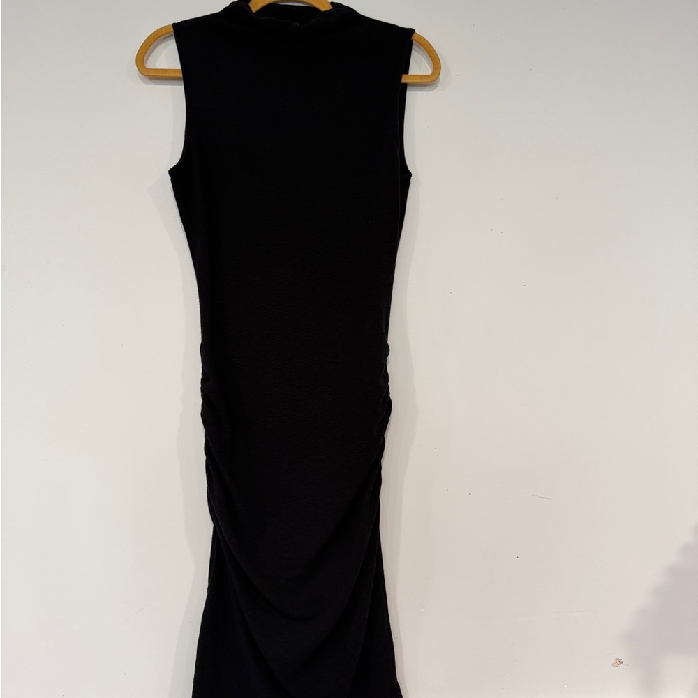 Michael Stars Black Sleeveless Ruched Mock neck Midi Dress